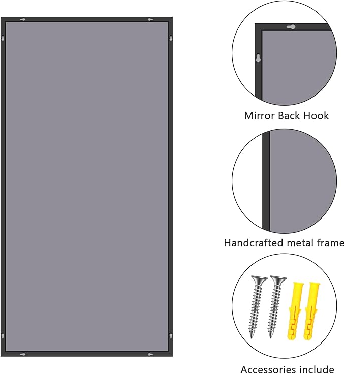 48x24In Black Bathroom Mirror for Wall, Rectangle Mirrors with Metal Frame, Bathroom Rectangular Mirror Modern Wall Mirror for Bedroom Living Room, Entryway Hangs Horizontal or Vertical-Ruum Studio Home