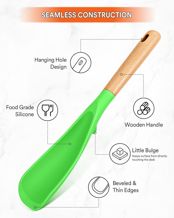 Cooking Spoon for Nonstick Cookwares, Great for Cooking and Serving Sturdy BPA-Free Matte Silicone, Wood Handle Spoon for Mixing, Scoop, and Scrape (AGR, 11.4 inch)-Ruum Studio Home