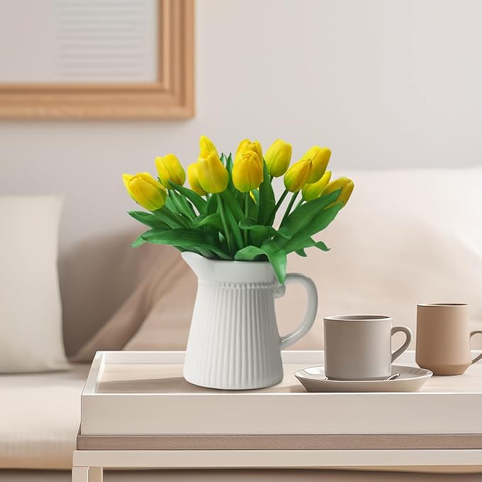 15pcs Artificial Tulips Flowers, Fake Tulips Real Touch, Faux Latex Bouquets, for Party Wedding Home Room Decoration (Yellow)-Ruum Studio Home