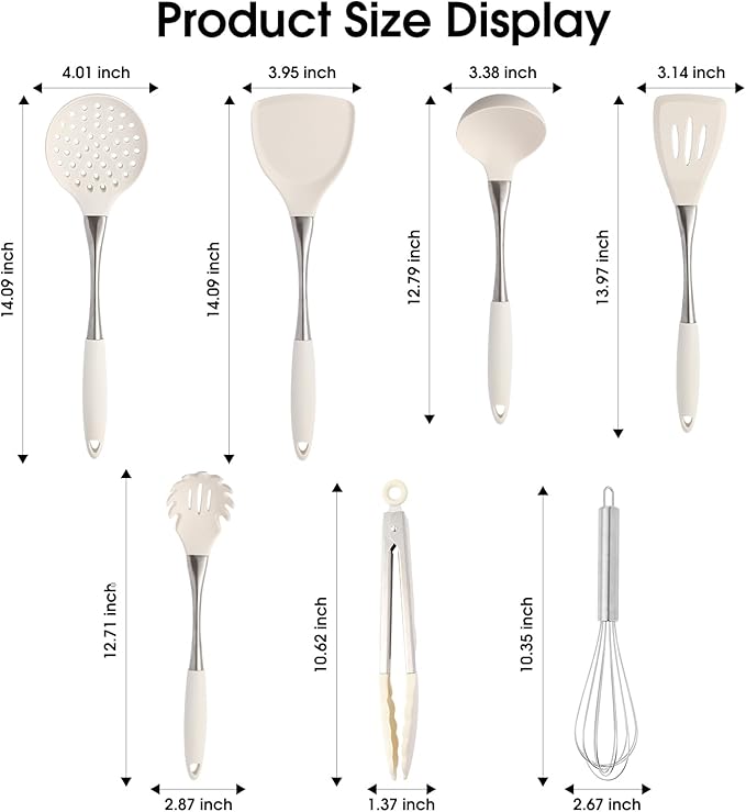 Premium White Silicone Cooking Utensils Set-Non-Toxic, Heat Resistant, BPA Free Kitchen Utensils Set with Spatula, Spoon, Whisk & Tongs-Non-Stick& Dishwasher Safe for Nonstick Cookware-Ruum Studio Home