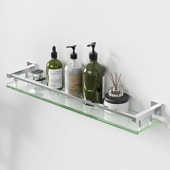 Alise Bathroom Shelf Wall Mounted, Brushed Nickel Large Capacity Glass Shelf for Bathroom, 24 inch-Ruum Studio Home