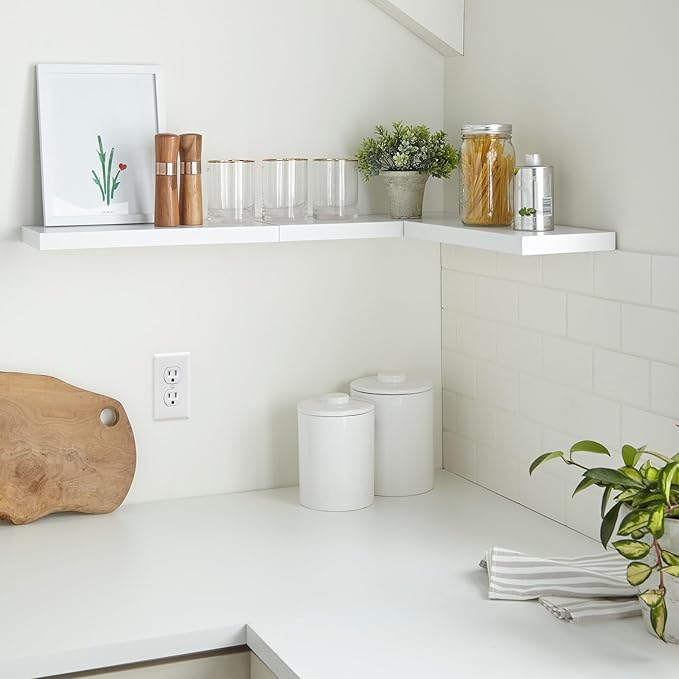 BAYKA Floating Shelves for Wall โ Rustic Wood Wall Shelves with Metal Brackets for Bathroom, Bedroom, Kitchen, or Living Room Decor โ White, Set of 3, Sturdy Storage with 22lb Capacity-Ruum Studio Home