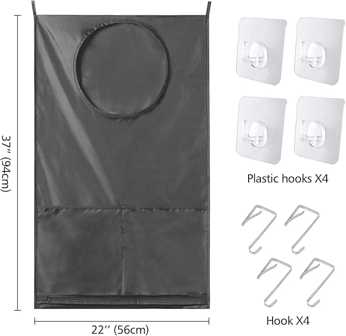 Saves Space Door-Hanging Laundry Bag,Door Hanging Laundry Hamper with 2 Different Types of Hooks, Polyester Fabric Hanging Laundry Basket for Clothes Size 22"X37" -2 Pack Gray-Ruum Studio Home