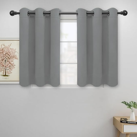 Easy-Going Blackout Curtains for Bedroom, Solid Thermal Insulated Grommet and Noise Reduction Window Drapes, Room Darkening Curtains for Living Room, 2 Panels (42x36 in, Light Gray)-Ruum Studio Home
