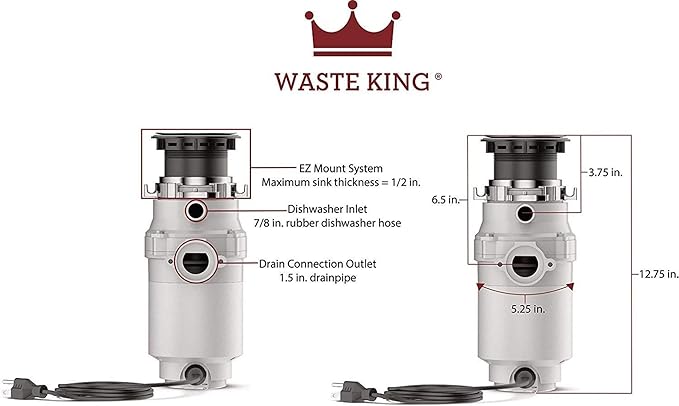 Waste King Garbage Disposal for Kitchen Sink with Power Cord, L-1001-Ruum Studio Home