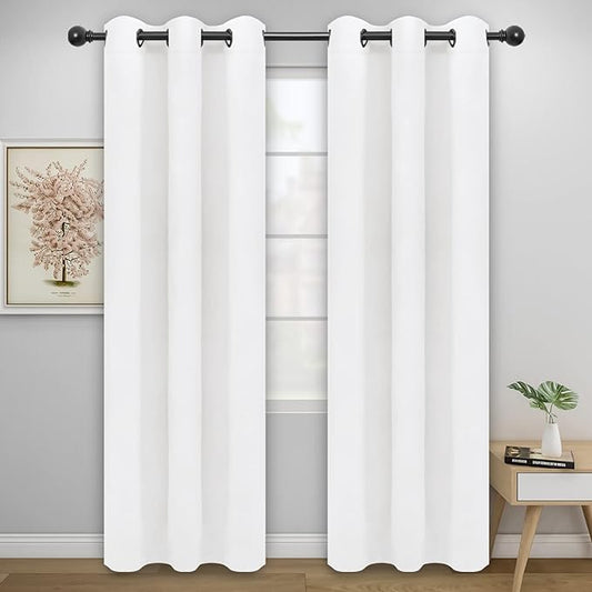 Easy-Going Blackout Curtains for Bedroom, Solid Thermal Insulated Grommet and Noise Reduction Window Drapes, Room Darkening Curtains for Living Room, 2 Panels (42x95 in, White)-Ruum Studio Home