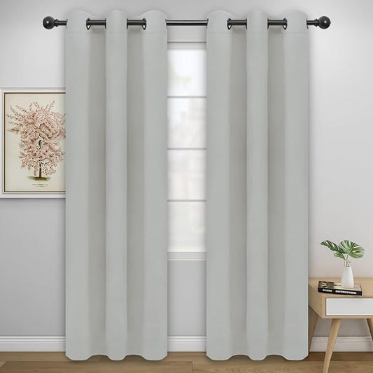 Easy-Going Blackout Curtains for Bedroom, Solid Thermal Insulated Grommet and Noise Reduction Window Drapes, Room Darkening Curtains for Living Room, 2 Panels (42x95 in, Greyish White)-Ruum Studio Home