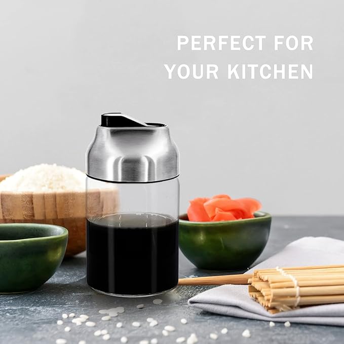 Aelga Soy Sauce Dispenser, 7oz Non-Drip Spout Oil and Vinegar Dispenser with Auto Flip Cap, Glass Oil Cruet for Kitchen Cooking-Ruum Studio Home