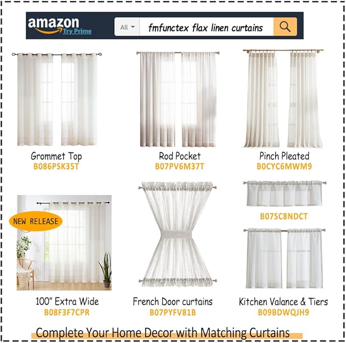 FMFUNCTEX Linen Sheer Pinch Pleated Curtains for Living Room, Linen Flax Beige 108 Inches Long Sheer Curtain See Through Panels for Bedroom, Natural Window Drapes for Farmhouse, Rod Pocket 2 Panels-Ruum Studio Home