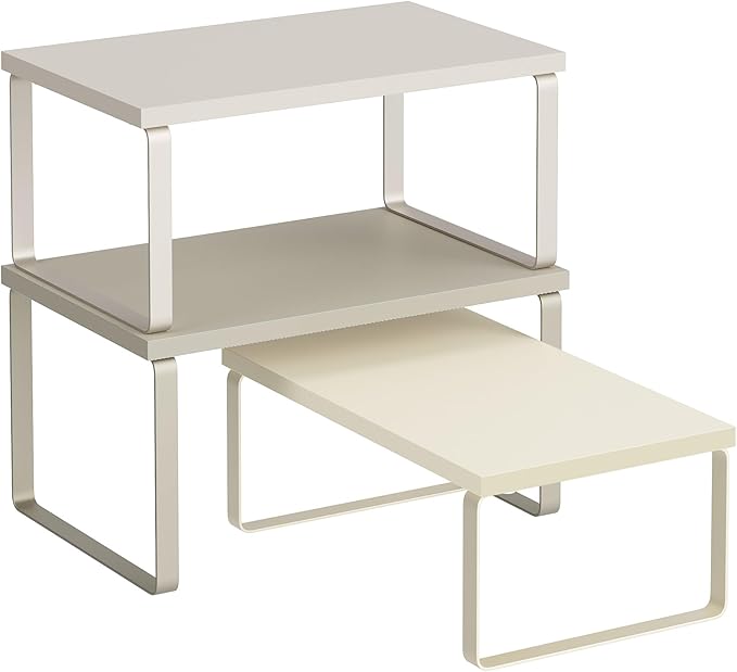 SONGMICS Cabinet Organizer Shelf, Set of 3 Kitchen Counter Shelves, Kitchen Storage, Spice Rack, Stackable, Expandable, Sand Beige UKCS220K01-Ruum Studio Home