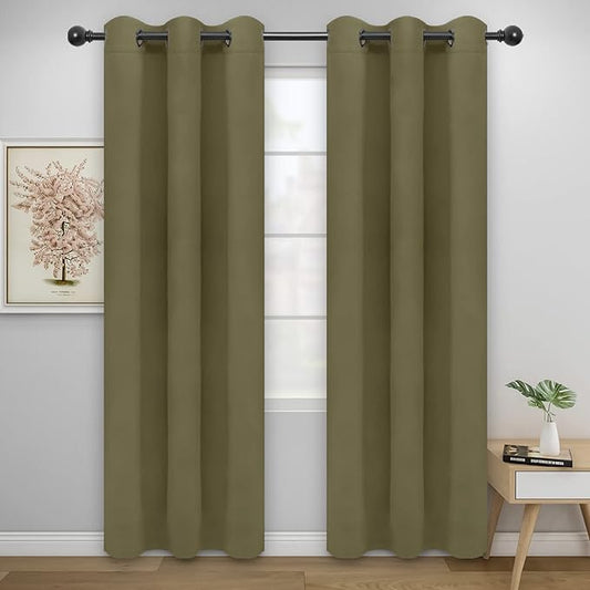 Easy-Going Blackout Curtains for Bedroom, Solid Thermal Insulated Grommet and Noise Reduction Window Drapes, Room Darkening Curtains for Living Room, 2 Panels(46x84 in, Khaki)-Ruum Studio Home
