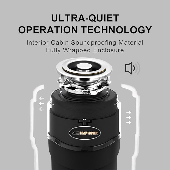 Garbage Disposal 3/4 HP Ultra Quiet powerful grinding Kitchen Food Waste Disposer with Power Cord Easy install, AC Motor Unit Continuous Feed Stainless Steel Grind 0.75 Horsepower (MAX-5)-Ruum Studio Home