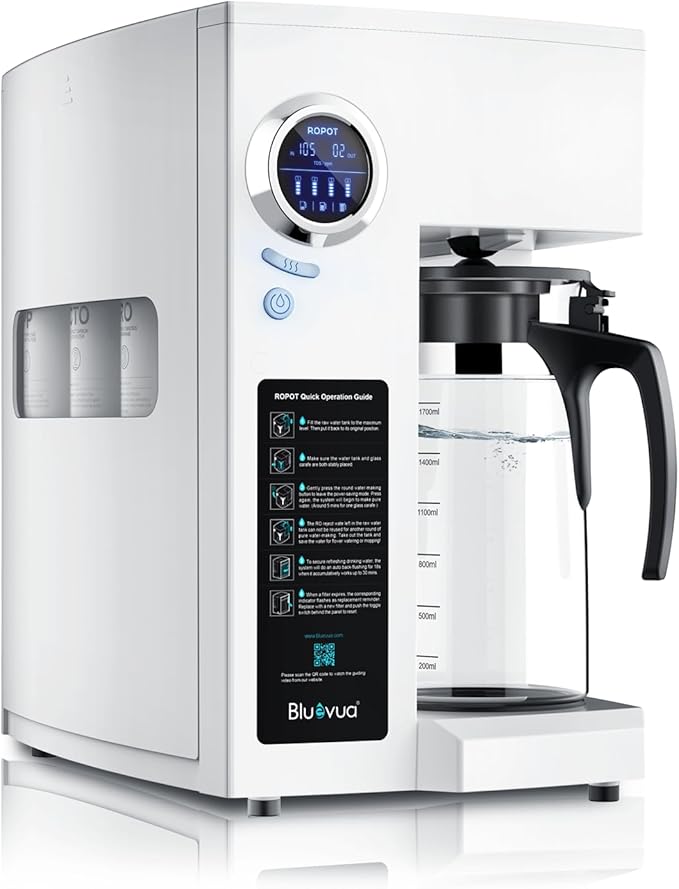 Bluevua RO100ROPOT Reverse Osmosis System Countertop Water Filter, 4 Stage Purification, Counter RO Filtration, 2:1 Pure to Drain, Purified Tap Water, Portable Water Purifier for Home-Ruum Studio Home