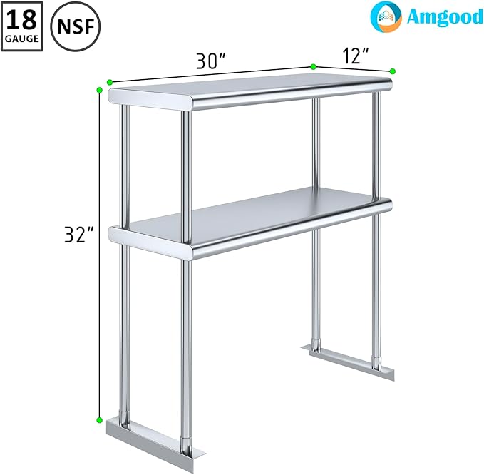 AmGood Double OverShelf Stainless Steel NSF - Many (30" Long x 12" Deep)-Ruum Studio Home