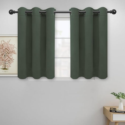 Easy-Going Blackout Curtains for Bedroom, Solid Thermal Insulated Grommet and Noise Reduction Window Drapes, Room Darkening Curtains for Living Room, 2 Panels (42x36 in, Greyish Green)-Ruum Studio Home