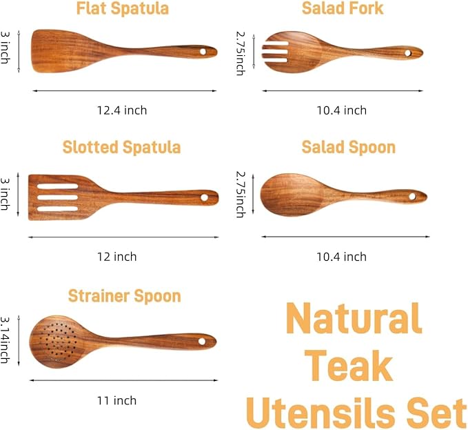 5 Piece Wooden Spoons for Cooking - Natural Finish Wooden Cooking Utensils - Soft Grip Wood Spoons - Non-Stick Wooden Spoons-Ruum Studio Home