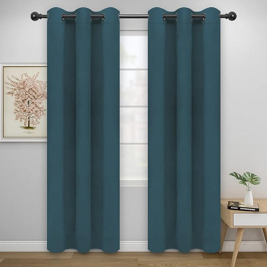 Easy-Going Blackout Curtains for Bedroom, Solid Thermal Insulated Grommet and Noise Reduction Window Drapes, Room Darkening Curtains for Living Room, 2 Panels(42x84 in, Bluestone)-Ruum Studio Home