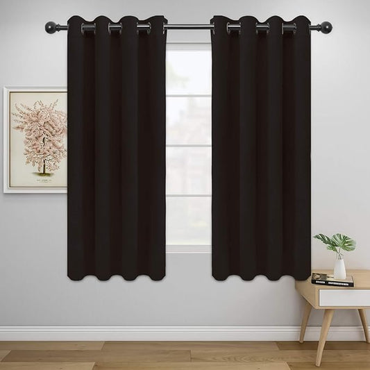 Easy-Going Blackout Curtains for Bedroom, Solid Thermal Insulated Grommet and Noise Reduction Window Drapes, Room Darkening Curtains for Living Room, 2 Panels (52x63 in,Dark Brown)-Ruum Studio Home