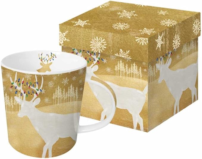 Paperproducts Design Decorative Bone China Mug Gift Box Set - Beverages, Hot, Cold Drinks, Tea – Artistic Designs, Decorated Mugs – 13.5 Ounces, Paul Brent Woodland Deer Design-Ruum Studio Home