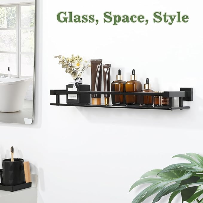Alise Bathroom Shelves,Matte Black Glass Shelf for Bathroom, Modern Floating Shelves,20 inch-Ruum Studio Home
