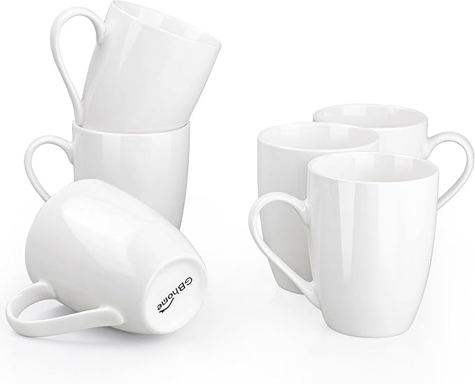 GBHOME 16oz Coffee Mugs Set of 6, Large Ceramic Coffee Mugs for Man, Woman, Dad, Mom, Modern Coffee Mugs Set with handle for Tea/Latte/Cappuccino/Milk/Cocoa. Dishwasher&Microwave Safe,White-Ruum Studio Home