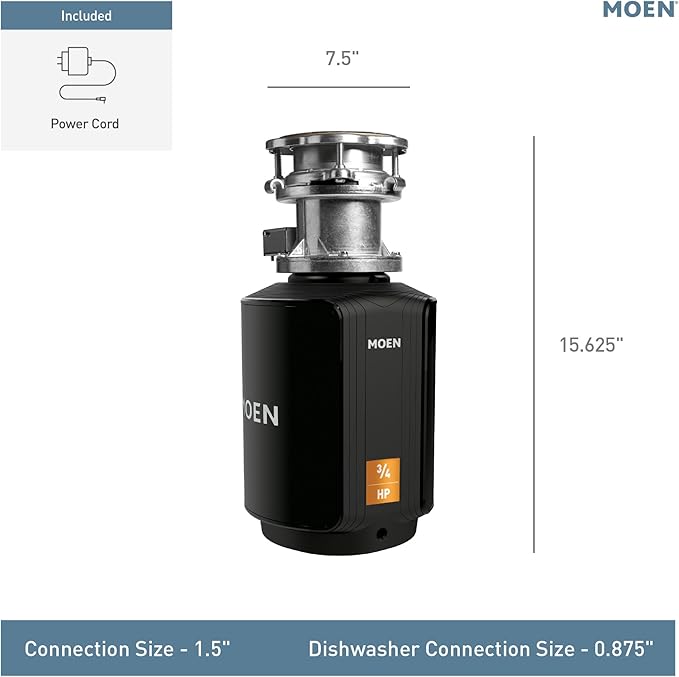 Moen Host Series Garbage Disposal for Kitchen Sink with Power Cord, Control Activation, Sound Reduction, GXB75C-Ruum Studio Home