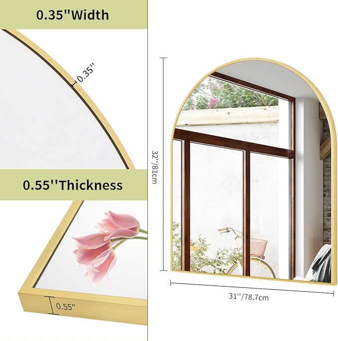 BEAUTYPEAK 31"x32" Arch Bathroom Mirror, Wall Mounted Vanity Metal Frame Mirror for Bedroom, Entryway, Living Room, Gold-Ruum Studio Home