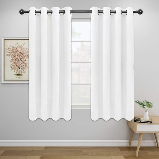 Easy-Going Blackout Curtains for Bedroom, Solid Thermal Insulated Grommet and Noise Reduction Window Drapes, Room Darkening Curtains for Living Room, 2 Panels (52x63 in,White)-Ruum Studio Home