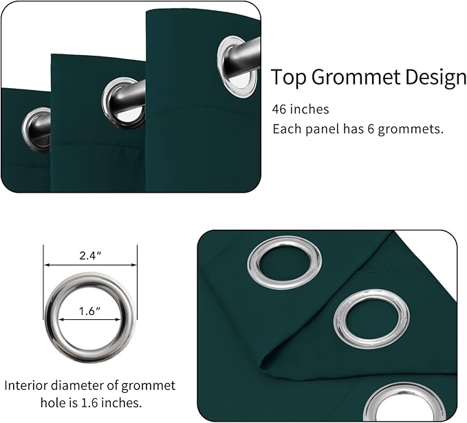 Easy-Going Blackout Curtains for Bedroom, Solid Thermal Insulated Grommet and Noise Reduction Window Drapes, Room Darkening Curtains for Living Room, 2 Panels(46x63 in, Deep Teal)-Ruum Studio Home