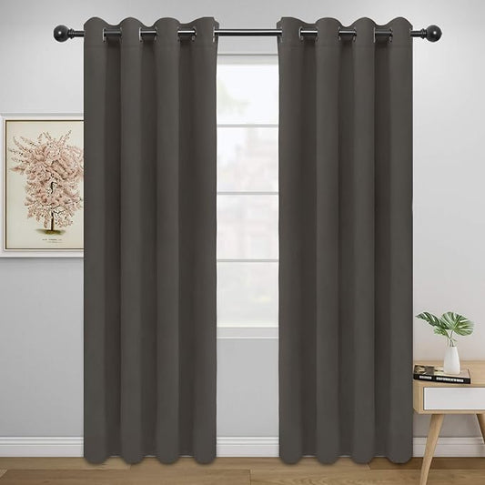 Easy-Going Blackout Curtains for Bedroom, Solid Thermal Insulated Grommet and Noise Reduction Window Drapes, Room Darkening Curtains for Living Room, 2 Panels (52x84 in,Taupe)-Ruum Studio Home