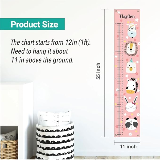 Personalized Canvas Growth Chart for Kids, Height Chart for Kids, Growth Chart Banner with Name-Ruum Studio Home