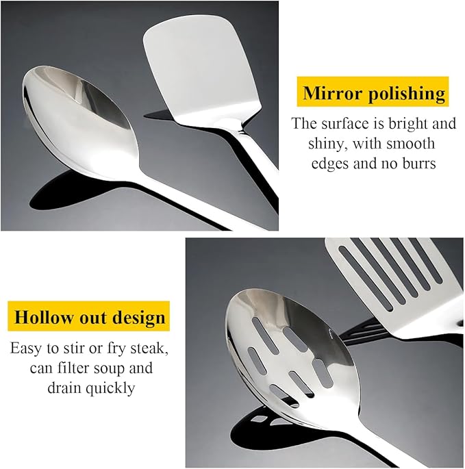 Homquen Stainless Steel Kitchen Utensils Set 4pcs, Cooking Utensils Set, Kitchen Tools Spatulas Set, Cooking Spoons, Home Essentials Kitchen Gadgets Accessories-Ruum Studio Home
