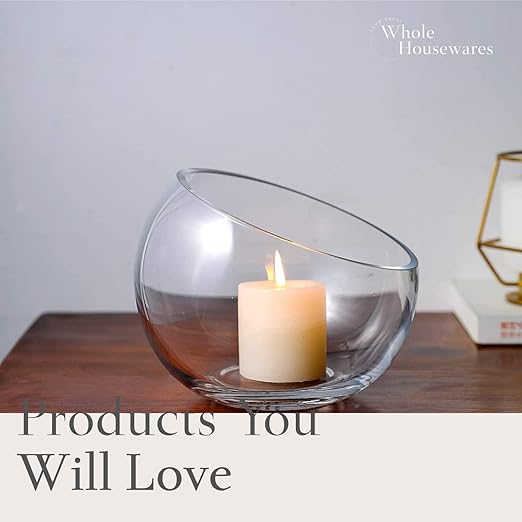 WHOLE HOUSEWARES | Slant Cut Bowl Glass Vase, Width 6.3", Height 5", Clear Terrarium Jar, Candy Jar, Fruit Jar, Floral Container for Wedding Party Event, Home Office Decor, 1 Piece-Ruum Studio Home