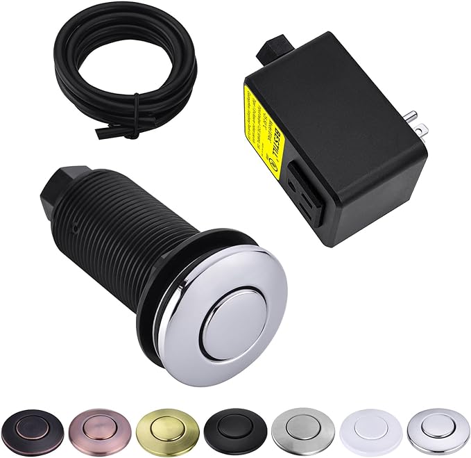 BESTILL Garbage Disposal Air Switch Kit - UL Listed, Cordless Sink Top Switch Button for Waste Disposer, 3.6" Long Push Button with Brass Cover, Polished Chrome, Compatible with all Garbage Disposals-Ruum Studio Home