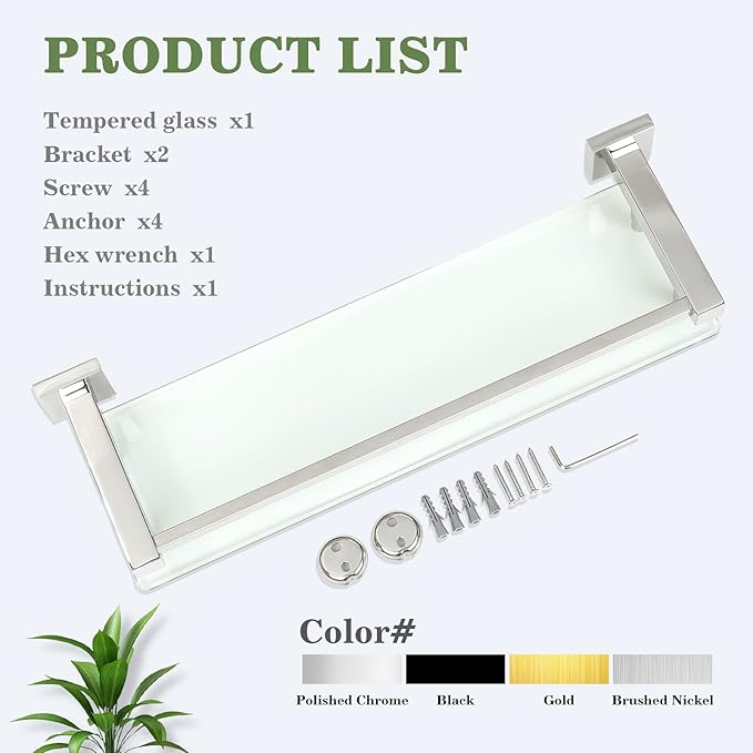 Alise Bathroom Shelves, Polished Chrome Glass Shelf for Bathroom, Modern Floating Shelves, 20 inch-Ruum Studio Home