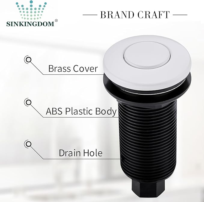 Garbage Disposal SinkTop Air Switch Kit,White with Long Button,Brass Made Cover,White-Ruum Studio Home