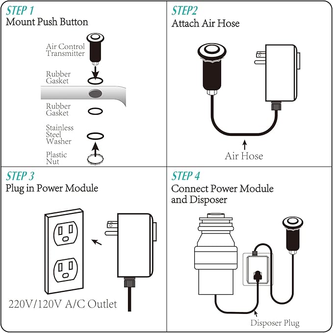 BESTILL Garbage Disposal Air Switch Kit - UL Listed, Cordless Sink Top Switch Button for Waste Disposer, Long Push Button with Brass Cover, Antique Copper, Compatible with all Garbage Disposals-Ruum Studio Home
