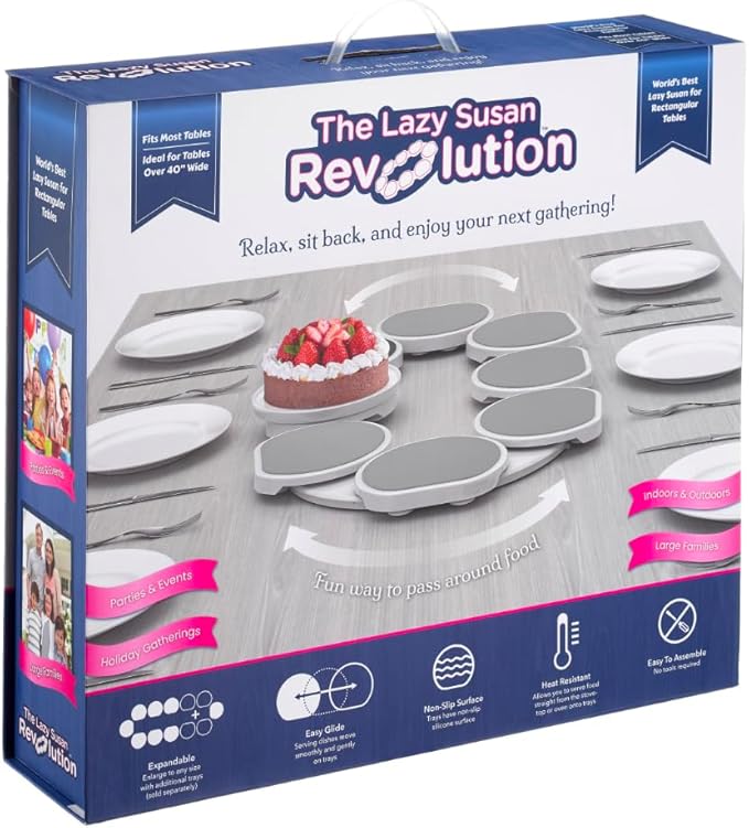 Full Set - Light Gray - The First Patented Lazy Susan Turntable Expandable for Rectangular & Oblong Tables - Kitchen & Dining Tables - Great Gift! Parties & Gatherings.-Ruum Studio Home