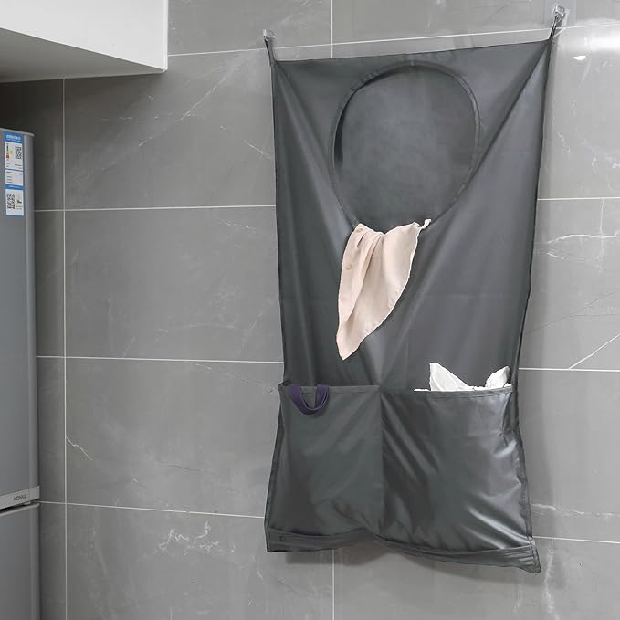 Saves Space Door-Hanging Laundry Bag,Door Hanging Laundry Hamper with 2 Different Types of Hooks, Polyester Fabric Hanging Laundry Basket for Clothes Size 22"X37" -2 Pack Gray-Ruum Studio Home