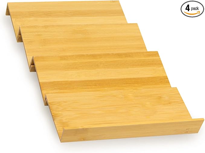 Bamboo Spice Rack For Drawer,4Pcs Tier Stackable Seasoning Storage Organizer Insert,for Kitchen Condiments Storage Insert(Jars Not Included,Combined Size:18.9" D x 9.5" W x 1.8" H)-Ruum Studio Home