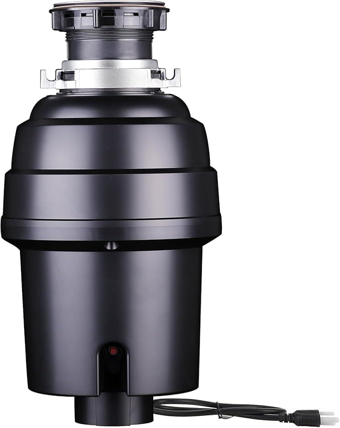Powerful 1HP Stainless Steel Garbage Disposer, Dishwasher-Friendly and Continuous Feeding Waste Disposer, Grinding Material Four-Stage Grinding, Black-Ruum Studio Home