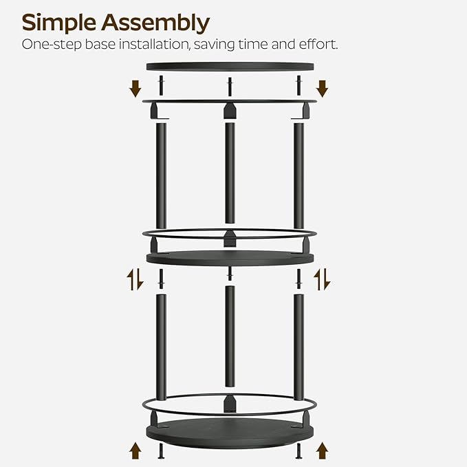 3-Tier Lazy Susan Organizer, Rotating Spice Rack, Spinning Organizer, Industrial Turntable Spice Rack Organizer for Cabinet, Kitchen Countertop, Pantry, Black SR23BK-Ruum Studio Home