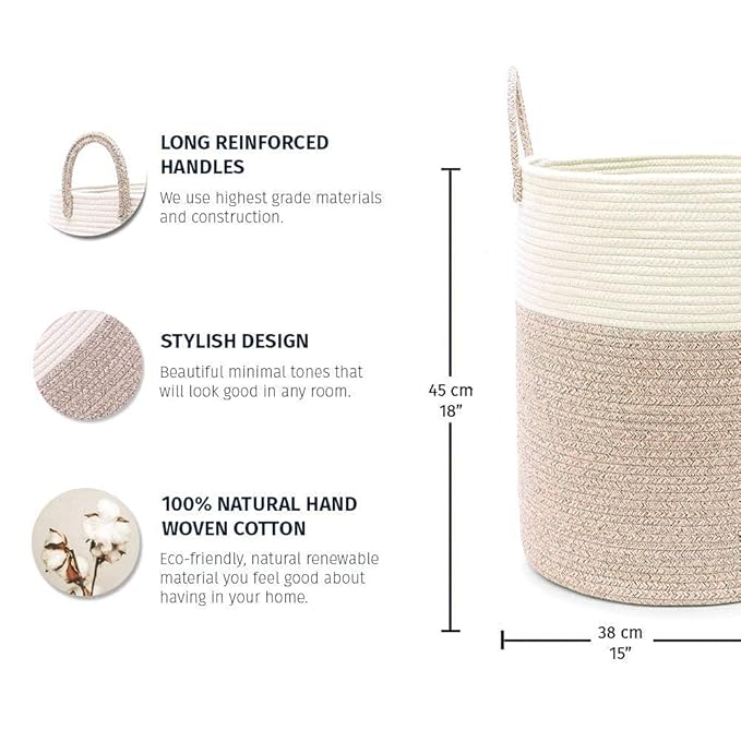 OrganiHaus Brown Toy Basket for Storage 15x18, Baby Laundry Basket, Throw Blanket Basket for Living Room, Large Woven Baskets for Storage, Tall Basket, Towel Basket & Blanket Holder for Bedroom-Ruum Studio Home