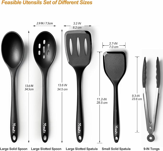 Silicone Cooking Utensils Set, Heat Resistant and large Non Stick Spatulas & Spoons for Kitchen, Ideal BPA Free Kitchen Turners for Frying, Mixing,Serving,Draining,Turning-Ruum Studio Home