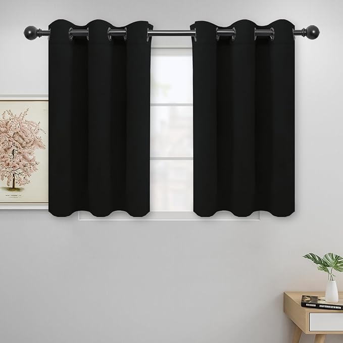 Easy-Going Blackout Curtains for Bedroom, Solid Thermal Insulated Grommet and Noise Reduction Window Drapes, Room Darkening Curtains for Living Room, 2 Panels (42x36 in, Black)-Ruum Studio Home