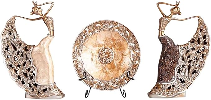 homary 3PCS Peacock Dancer Figurines Statue Vintage Romantic Resin Sculpture Set Decorative Ornaments for Office Desktop Bookshelf Decor, Gold-Ruum Studio Home