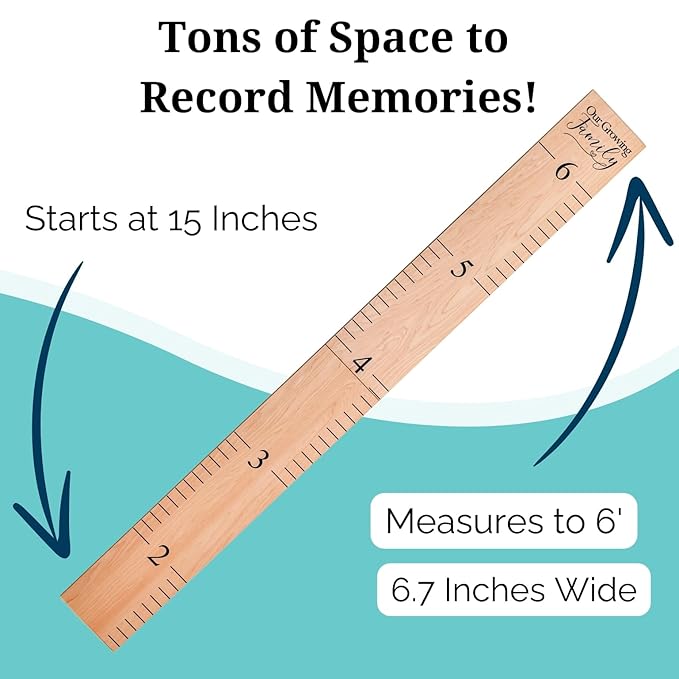 Wooden Growth Chart – Kids Height Chart, Wall Measurement for Kids, Height Chart for Wall, Growth Ruler for Children – Our Growing Family, Natural (63"x6.7")-Ruum Studio Home