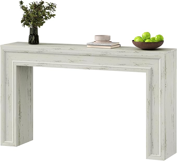 Rresyet 55 Inch Long Console Table, Sofa Table Behind Sofa, Wooden Entryway Table, Farmhouse Entryway Table for Entry, Hallway, Living Room (White)-Ruum Studio Home