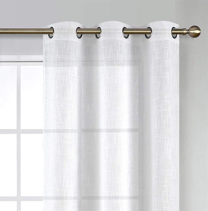MIUCO White Sheer Curtains Poly Linen Textured Solid Grommet Curtains 95 Inches Long for French Doors 2 Panels (2 x 37 Wide x 95" Long) White-Ruum Studio Home