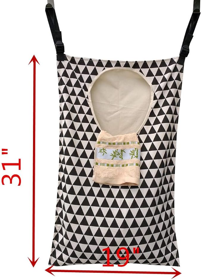 Adjustable Space Saving Door Hanging Laundry Hamper Bag with Stainless Steel Hooks-Ruum Studio Home